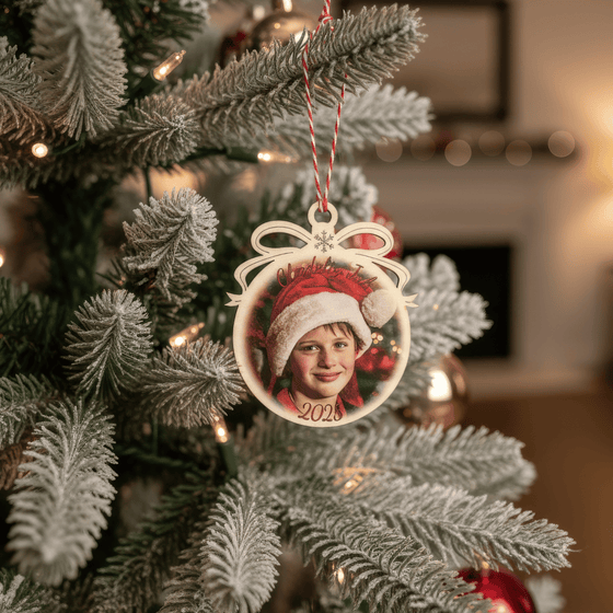 Julekugle i Træ - Med eget billede og tekst